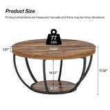Tribesigns Round Coffee Table, Industrial 2-Tier Circle Coffee Table with Storage Shelves, Modern 31.7" Wooden Accent Center Table for Living Room, Home Office, Rustic Brown Tribesigns