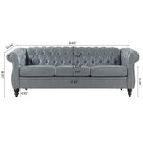Ball & Cast 84" Chesterfield Leather Sofa with Channel Tufted Seat Back,Classic 3 Seater Couch w/Roll Arm Nailhead Trim and Upholstered,Mid Century Furniture for Living Room,Bedroom,Office,Grey PU Ball & Cast