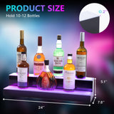 Leekimid Led Lighted Liquor Bottle Display Shelf, 24 Inch 2 Tier Whiskey Rack, Support USB, Bar Stand with RF Remote & App Control, Illuminated Acrylic Lighting Shelves for Home Bar, Party Leekimid