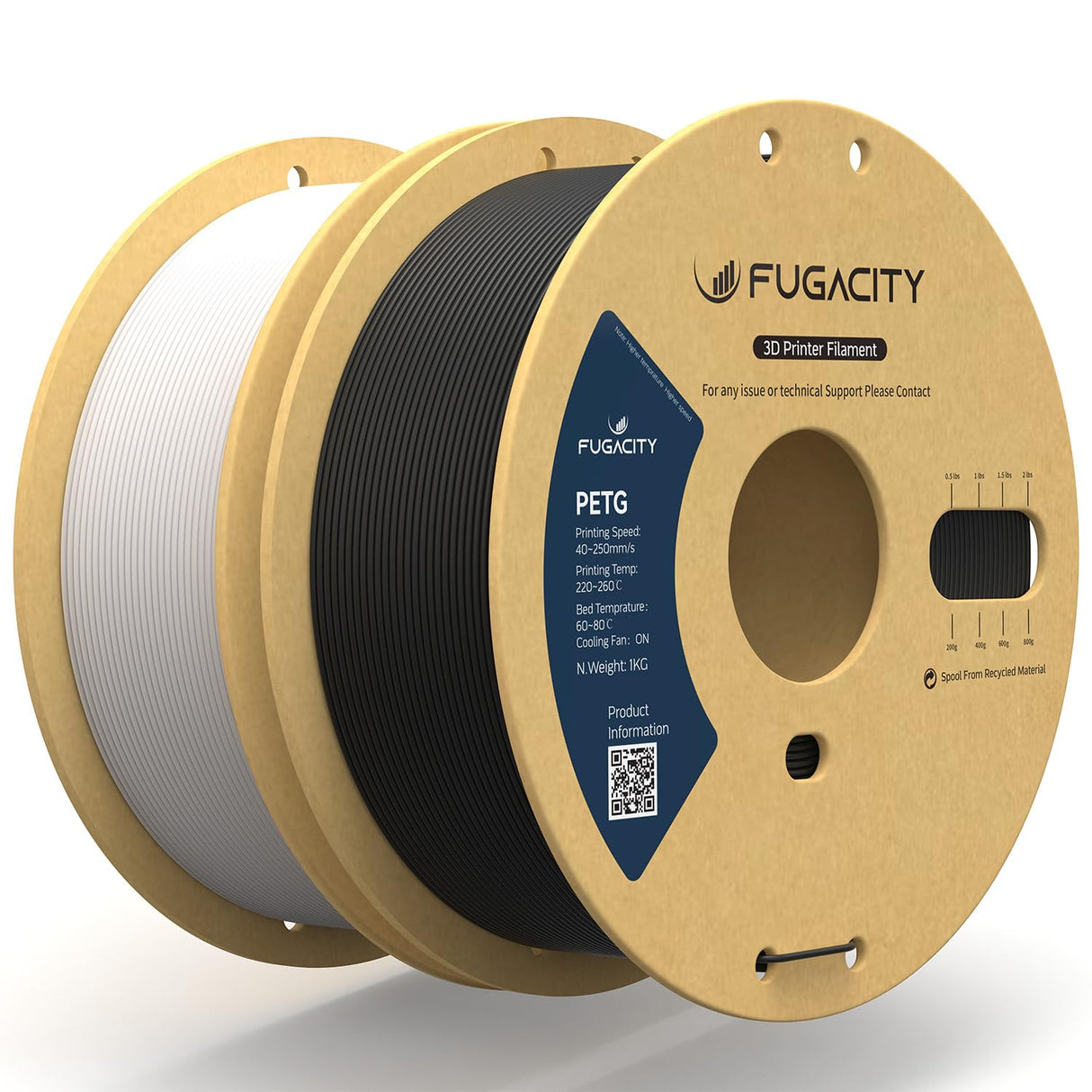 Fugacity PETG Filament 1.75mm,3D Printer Filament 1KG Spool (N.W 2.2lbs), Dimensional Accuracy +/- 0.02mm, Enhanced Printing Effect Fits Most FDM 3D Printers FugaCity