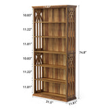 LITTLE TREE 6-Tier Bookcase, 75-Inch Farmhouse Bookshelves and Bookcases, Floor Standing 6 Shelf Wooden Display Storage Shelves Tall Bookcase for Home Office, Living Room, Bed Room, Brown LITTLE TREE