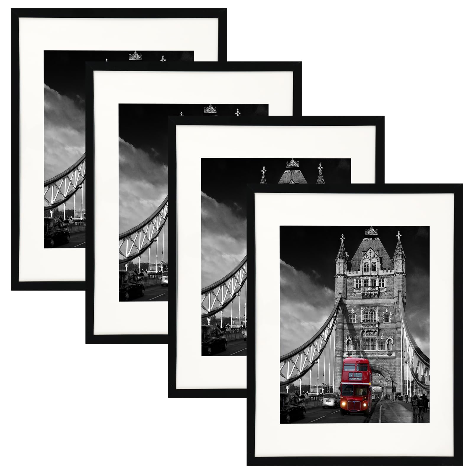 Fixwal 11x14 Black Picture Frame Set of 4, Display 8 x 10 Picture with Mat or 11 x 14 with Out Mat for Wall Hanging Display - WoodArtSupply