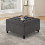 GOAWGO Large Square Storage Ottoman Upholstered Button Tufted Coffee Table with Rubber Wood Legs, Linen Fabric Foot Stool Oversized Ottoman Foot Rest for Sofa Couch Living Room Bedroom, Dark Grey GOAWGO