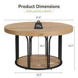 LITTLE TREE Round Coffee Table 31.5'', Modern Coffee Table with 2-Tier Storage, Farmhouse Center Table, Easy Assembly for Living Room, Rustic Brown LITTLE TREE