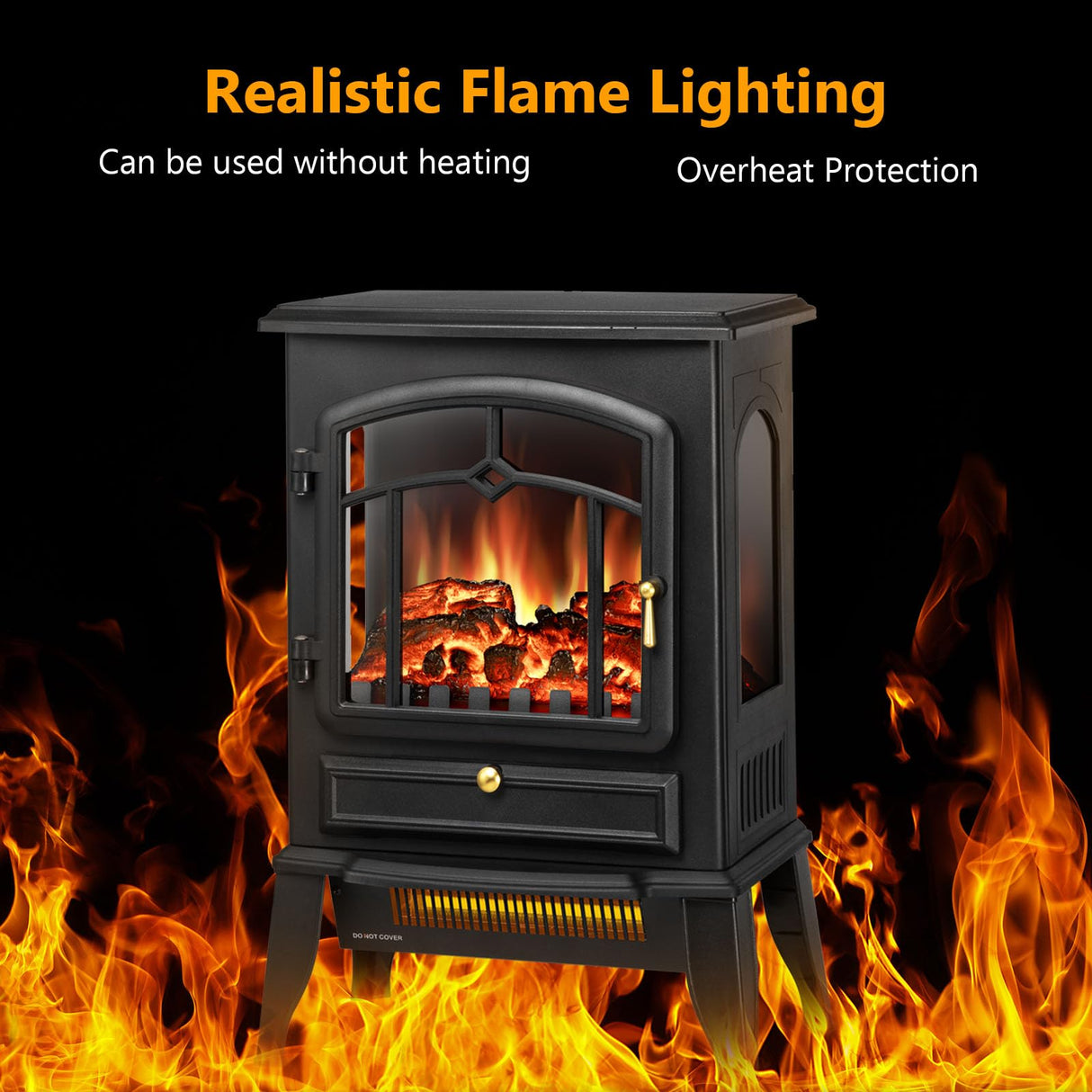 Xbeauty Indoor 15'' Electric Fireplace Stove, Freestanding Fireplace Heater with Adjustable Realistic 3D Flame Effect, Overheating Protection, for Small Spaces or Bedroom, 1000W/1500W Xbeauty