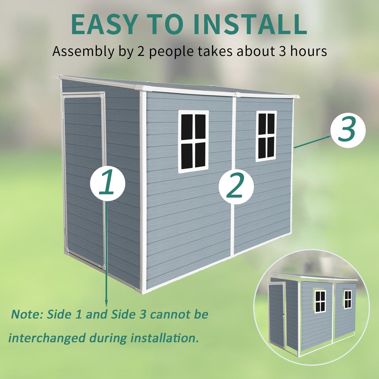 KUIKUI 8x4ft Shed with Floor Included, Outdoor Storage Plastic Resin Lean to Shed with 2 Windows and Lockable Door, Backyard Storage Sheds for Garden Tools, Bike, Grey KUIKUI