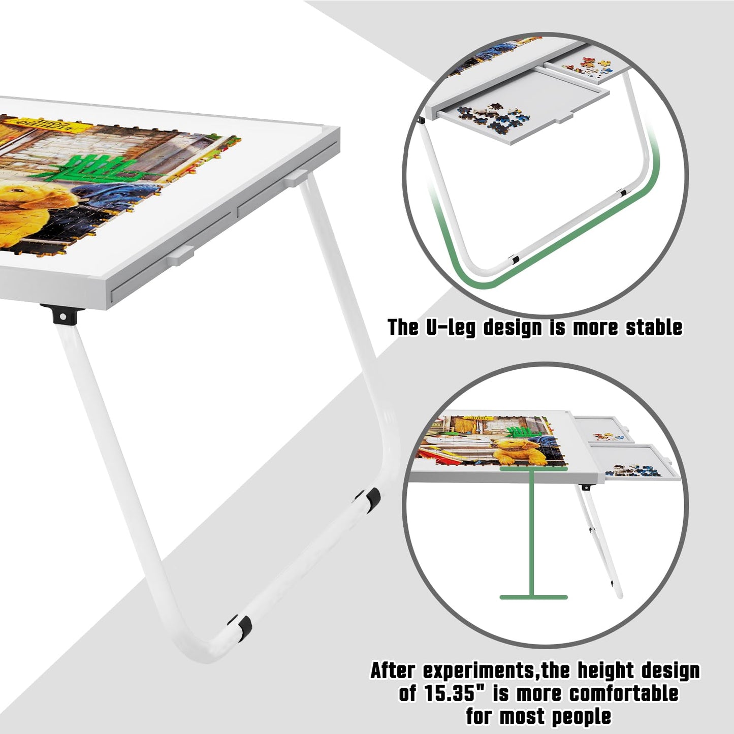 Puzzle Table 1500 Pieces,Jigsaw Puzzle Table Metal,Puzzle Table with Drawers,Puzzle Board with Legs,Grey and White Color,Puzzle Tables for Adults,Jigsaw Puzzle Board with Drawers - WoodArtSupply