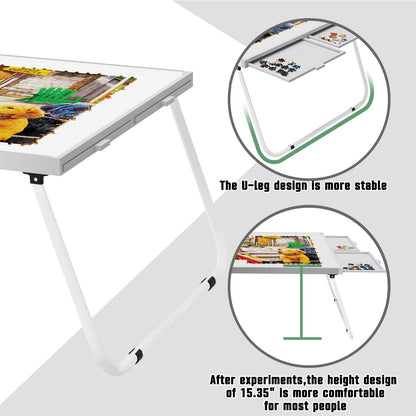 Puzzle Table 1500 Pieces,Jigsaw Puzzle Table Metal,Puzzle Table with Drawers,Puzzle Board with Legs,Grey and White Color,Puzzle Tables for Adults,Jigsaw Puzzle Board with Drawers - WoodArtSupply