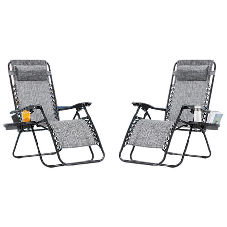 Zero Gravity Chair Set of 2, Heavy-Duty 330lbs Folding Recliner Lounge Chairs with Pillow & Cup Holder, Adjustable Steel Mesh Patio Chairs for Pool, Beach, Backyard – Lockable & Portable (Ice Gray) HOMREST
