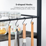 HOOBRO Kitchen Island with Storage,Industrial Kitchen Island on Wheels and Side Enclosures, 3 Tier Kitchen Cart with Large Workstation, Stable, Easy Assembly, Charcoal Gray and Black BC03ZD01 HOOBRO