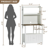 ChooChoo Pantry Cabinet with Charging Station, Kitchen Storage Cabinet with Microwave Stand, Farmhouse Kitchen Hutch with Storage for Living Room， Dining Room, Soft White ChooChoo