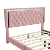 Flieks 3-Piece Pink Bedroom Set with Queen Upholstered Platform Bed and LED Lights, Including 2 Nightstands Flieks
