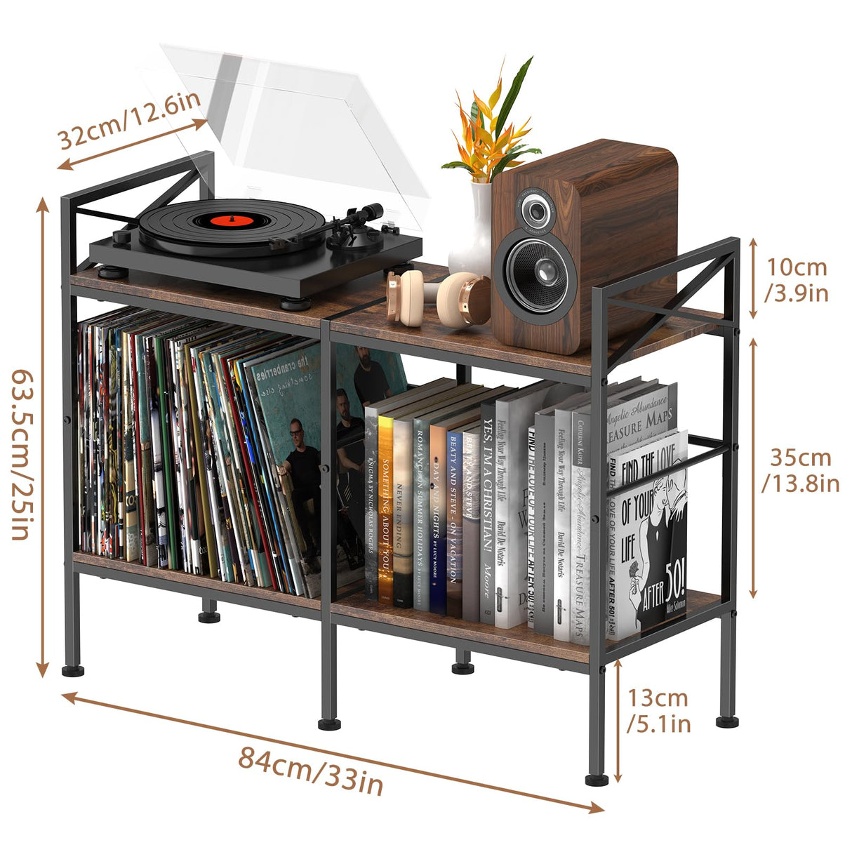 Vinyl Record Storage,Record Player Cabinet,Record Player Stand with Vinyl Storage,Up to 200 Albums,Stereo Cabinet for Living Room,Bedroom,Brown SANXUO
