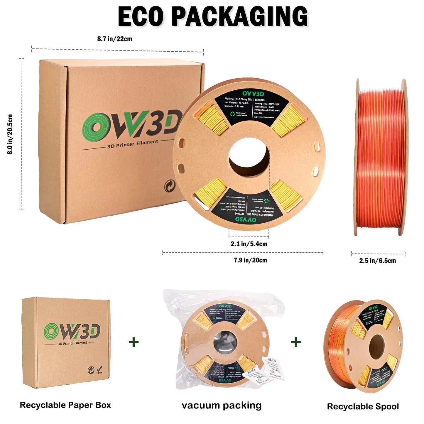 OVV3D PLA Filament 1.75mm, Red Gold 3D Printer Filament Silk PLA Dual Color PLA Filament, Red Gold PLA Filament, Color Change Every Inch Filament 3D Printer Filament +/-0.02mm, 1kg/2.2lb - WoodArtSupply