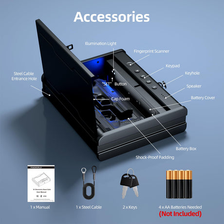 PINEWORLD Gun Safe,Biometric Gun Safe For Handgun, Pistol Safe With Fingerprint Backlit Keypad, Quick Access Handgun Safe for Firearm, Gun Lock Box With Interior Light For Nightstand Car Normal Size PINEWORLD