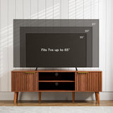 TV Stand for Living Room, Mid Century Modern Entertainment Center for 55/60/65 inch TVs, TV Console with Fluted Door Cabinets and Open Shelves, for Bedroom, Walnut LCRBOL