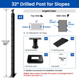 Muzata Black Slope Cable Railing Post 36 Inch for 25-40 Degrees Slope 36"x1"x2" T304 Stainless Steel Cable Railing System Kit Indoor Outdoor with User Guide and 5 Degree Spacer PR11 BA4S Muzata