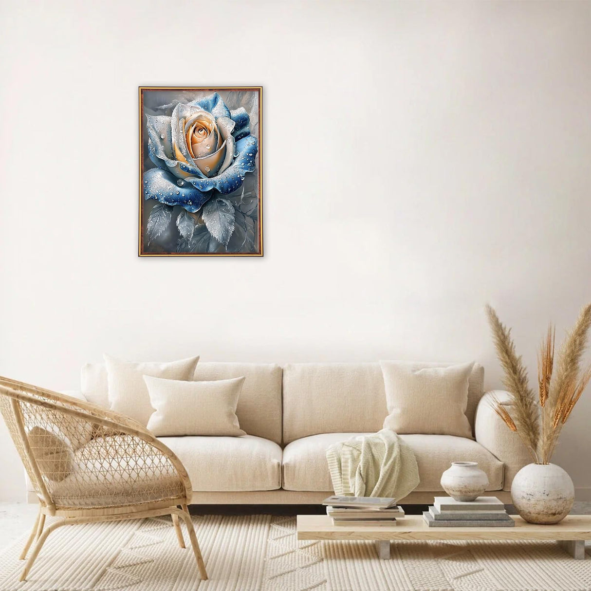 MEIYUDA Rose Diamond Painting Kits for Adults, 5D Blue Flowers Diamond Art Kits for Beginners, Floral DIY Gem Art Crystal Painting for Home Wall Decor Gift 12x16in MEIYUDA