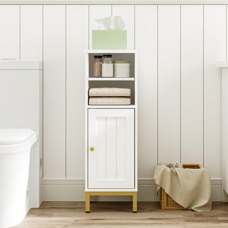Hzuaneri Bathroom Storage Cabinet, Corner Floor Cabinet with Door & Shelves, Customized Door Opening Direction, Small Narrow Storage Organizer, Toilet Paper Cabinet for Small Space, White Hzuaneri