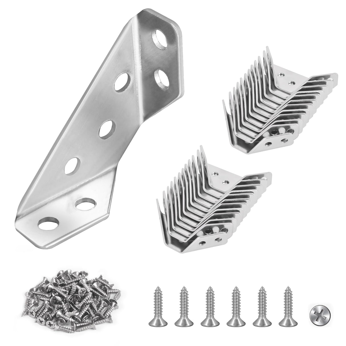 PlusRoc 12-Pack Universal Stainless Steel Furniture Corner Connectors with Screws - Heavy Duty Triangular Support Brackets for Wood Furniture, Drawers, Cabinets, Tables, and Chairs PlusRoc