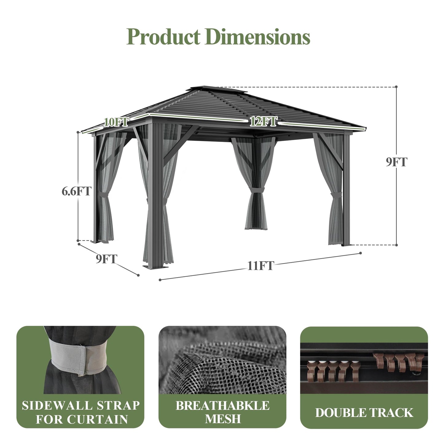 10x12ft Hardtop Gazebo with Netting and Fully Enclosed Zip Curtains, Heavy Duty Galvanized Steel Outdoor Stripes Roof for Patio, Backyard, Lawns (10x12 ft with Netting Only) - WoodArtSupply