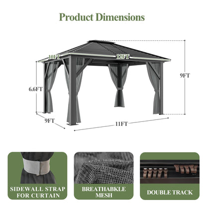 10x12ft Hardtop Gazebo with Netting and Fully Enclosed Zip Curtains, Heavy Duty Galvanized Steel Outdoor Stripes Roof for Patio, Backyard, Lawns (10x12 ft with Netting Only) - WoodArtSupply