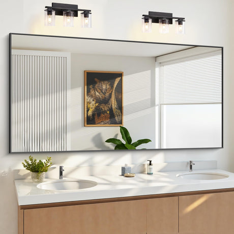 KOCUUY 72x36 Inch Large Black Wall Mounted Mirror,Aluminum Framed Decorative Rectangular Bathroom Mirror for Wall Over Sink,Vanity Mirror for Bedroom Living Room Bathroom,Functional Oversized Mirror KOCUUY