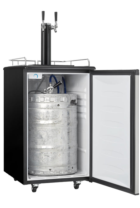 Danby DKC054A1BSL2DB 5.4 Cu.Ft. Double Tap Kegerator, Auto Defrost and Mechanical Thermostat, Keg Cooler with Scratch-Resistant Worktop and Reversible Door Hinge, Steel Danby