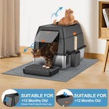 Stainless Steel Litter Box with Lid,Front Entry Top Exit Kitty LitterBox,Extra Large Enclosed Metal Cat Box with Litter Scoop & Litter Mat-Black Lobeve