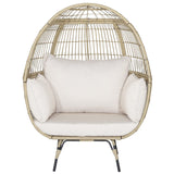 Tangkula PE Wicker Egg Chair, Patiojoy Oversized Indoor Outdoor Patio Lounge Chair with Cushions and Pillows, Steel Frame Basket Chair for Garden, Deck, Balcony, Living Room (Light Brown) Tangkula