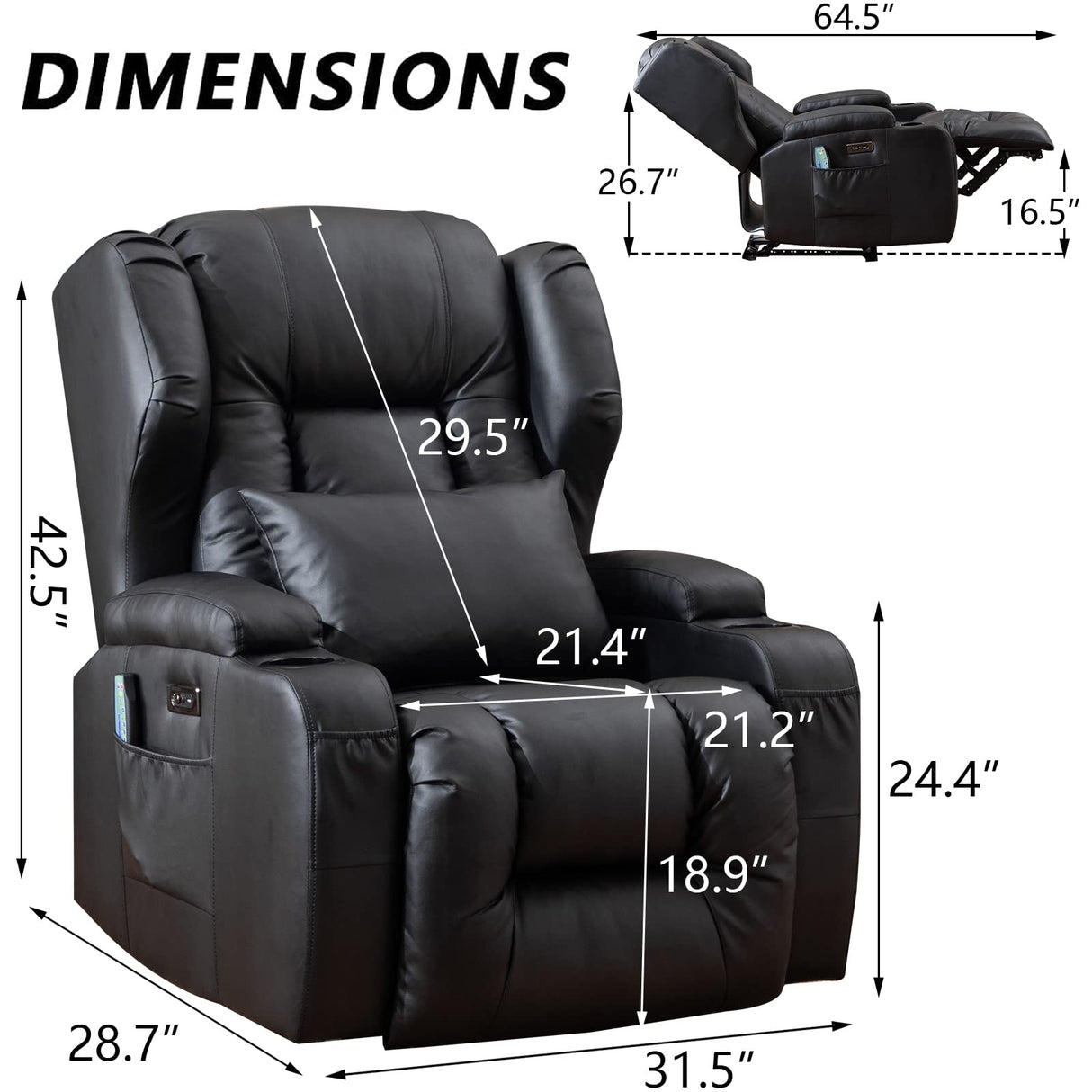 3PC Power Recliner Chair Set of 3 with Massage and Heat - Home Theater Seating Seats with LED Lights, Game Movie Theater Recliner Sofa Chairs for Living Room Reclining Chair with Cup Holder/USB SAMERY