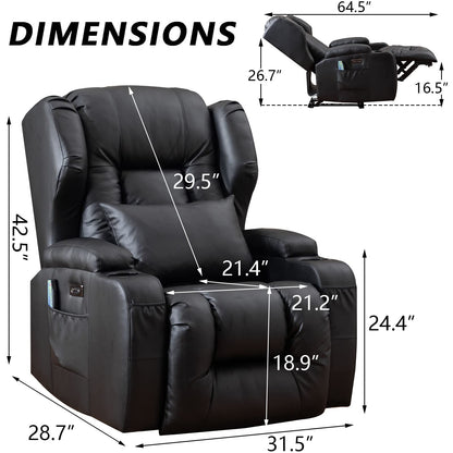 3PC Power Recliner Chair Set of 3 with Massage and Heat - Home Theater Seating Seats with LED Lights, Game Movie Theater Recliner Sofa Chairs for Living Room Reclining Chair with Cup Holder/USB