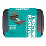 Baker's Secret Bakeware Sets Stackable Baking Set of 5 Bakeware Pans, Bakeware Set, Baking Pan Set, Muffin Pan, Roaster Pan, Square Pan, Cookie Sheet, Loaf Pan, Dishwasher Safe, PFOA PFOS PTFE Free Baker's Secret