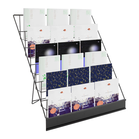 LyeXD 6 Tier Book Display Rack, Comic Book Display Wire Rack Greeting Card Display with Panel Fence, 18" Brochure Display Stand Tabletop CD Display Magazine Rack for Library Classroom (Black) LyeXD