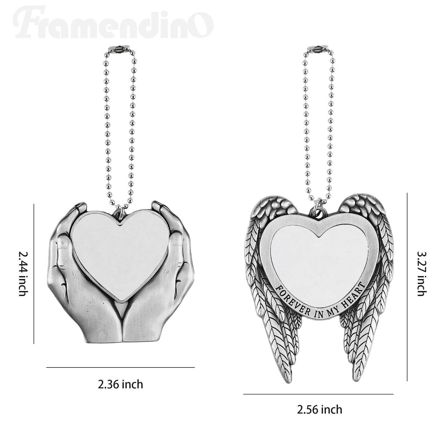 Framendino, 4 Pack Sublimation Blank Angel Wing Car Hanging Ornament Pendant Heart Photo Frame DIY Charms