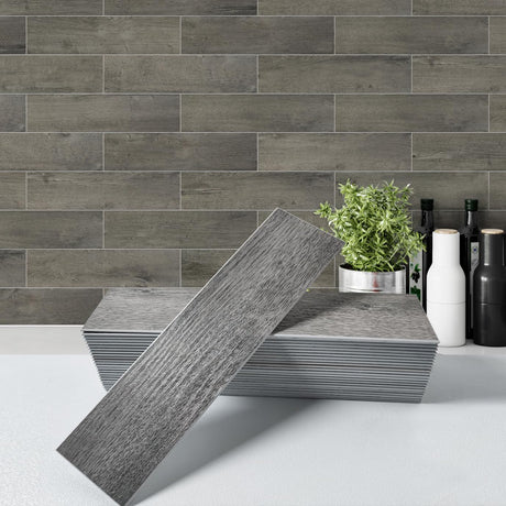 W&S 1 Piece Coal Gray 3" x 12" Peel and Stick Wood Panels for Walls, Stick on Wood Look Tile for RV,Living Room,Accent Wall,Faux Wood Paneling for Kitchen Backsplash,Self Adhesive Wall Planks W&S WOOD & STONE
