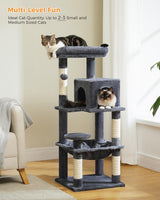 45.7" H Cat Tree Modern Wooden Cat Tower with Super LargeCat Condo and Hammock, 6 Tiers Cat Activity Center with Cat Scratching Post and Removable Soft Perches for Indoor Cats, Dark Grey BEROXII