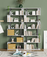 Gadroad 6-Tier S-Shaped Geometric Bookcase in White - Modern Decorative Storage Shelving for Home Gadroad