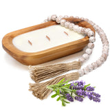 Wooden Bowl Candle 10 Inch, Soy Large Farmhouse Candle for Table, Lavender Scented, 3 Wood Wicks, Christmas Candle Gifts for Men & Women MIRASCENTS