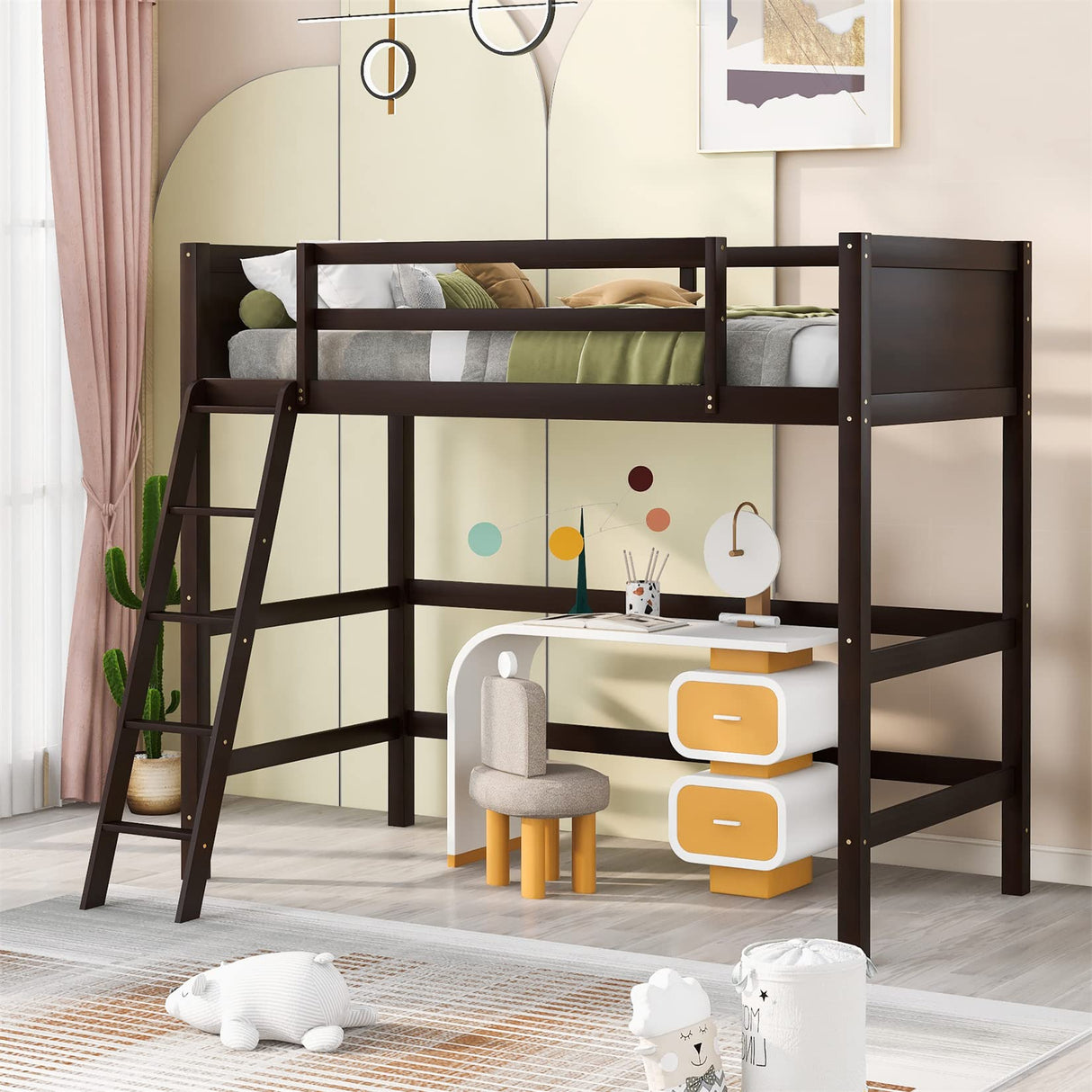 Espresso Twin Loft Bed by Harper & Bright Designs - Stylish and Space-Saving for Kids and Teens Harper & Bright Designs