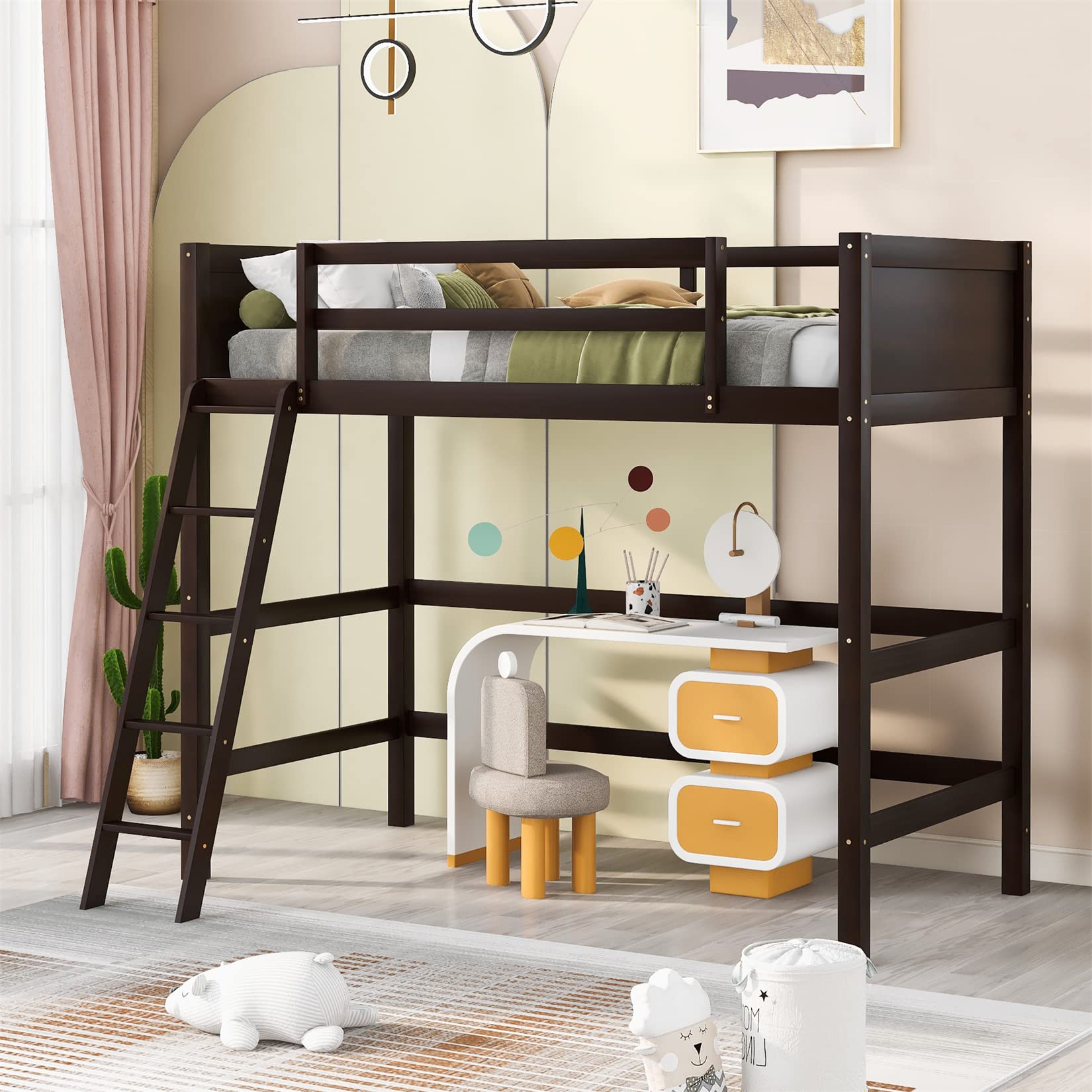 Espresso Twin Loft Bed by Harper & Bright Designs - Stylish and Space-Saving for Kids and Teens - WoodArtSupply