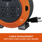 Link2Home Heavy Duty Retractable Extension Cord Reel 20 Ft. With 4 Outlets, 2 USB Ports & 16 AWG 3-Prong SJT Cord Link2Home