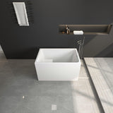 43" Acrylic Freestanding Bathtub with Seat, Japanese Soaking Tub Spacious Rectangular Shape, Modern Soaking Bathtub, Gloss White Finish, Chrome Slotted Overflow & Pop-Up Drain Runave