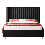 Jocisland Queen Size Upholstered Platform Bed Frame with Tall Wingback Headboard, Velvet Modern Luxury Design, No Box Spring Needed, Easy Assembly, Black Jocisland