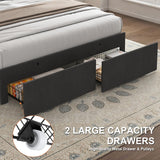 TIGUBFRE Dark Grey Full Size Upholstered Bed Frame with LED Lighting, Storage Headboard & Drawers TIGUBFRE