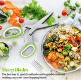 Herb Scissors, Kitchen Herb Shears Cutter with 5 Blades and Cover, Sharp Dishwasher Safe Kitchen Gadget – Green JOFUYU