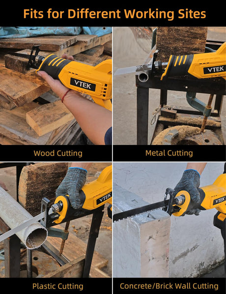 VTEK Brushless Cordless Reciprocating Saw,3 Level Speed Setting,Cordless Power Reciprocating Saw,0-3000RPM Reciprocal Saw,Reciprocating Saws for Woods/Metal/Plastic/Brick Cutting VTEK