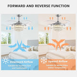 NOXARTE 48 Inch Crystal Chandelier Ceiling Fan with Light Fandelier Ceiling Fan with Light Retractable Blades Fan with Remote Control 48" Dimmable Fandelier for Bedroom Living Room NOXARTE