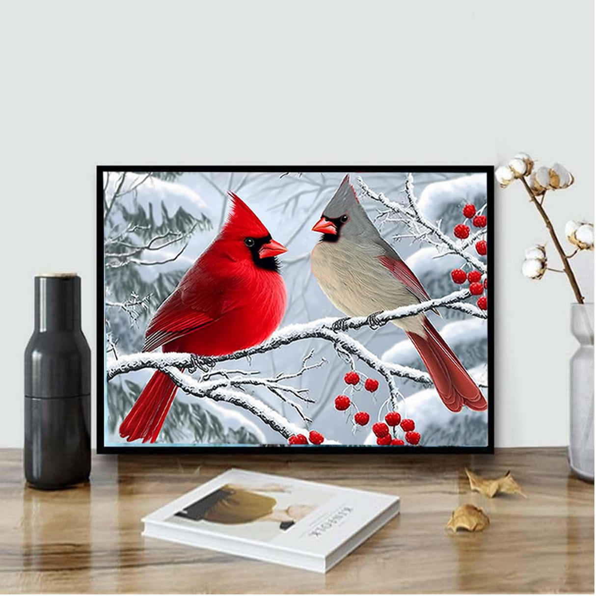 Cardinals Diamond Art Kits for Adults, 5D Christmas Diamond Painting Kits for Beginner, Full Round Drills Red Birds Painting by Diamond Snow Scene Bead Gem Art for Home Decor 16 x 12 in DIYDECORFUN