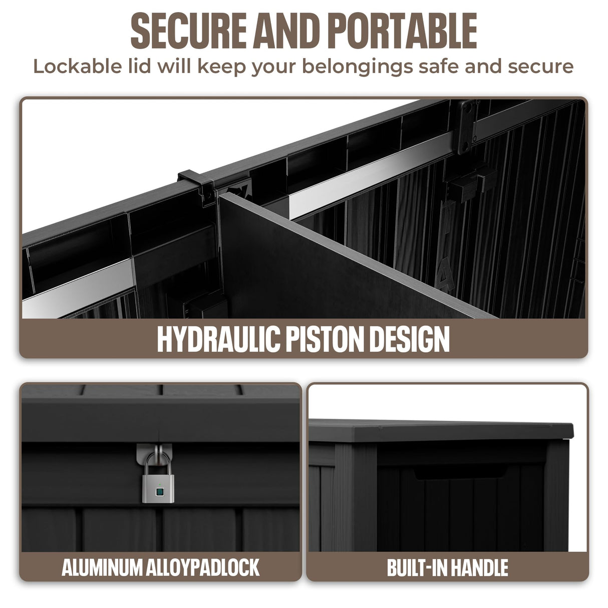 KFY Deck box,180 gallon indoor and outdoor storage box, Waterproof and sun-resistant resin material box, suitable for swimming pools, outdoor patios, garages（black） KFY